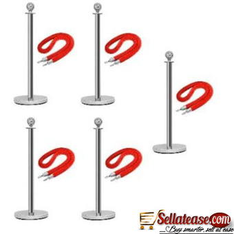 Rope Type Stanchion Crowd Queue Control Barrier Post - 5 Poles + 5 Ropes BY HIPHEN SOLUTIONS