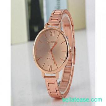 Geneva Women's Round Chain Wrist Watch-Rose Gold
