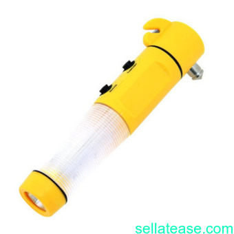 Auto Window Breaker Safety Cutter with Emergency Hammer Flashing Beacon LED Flashlight