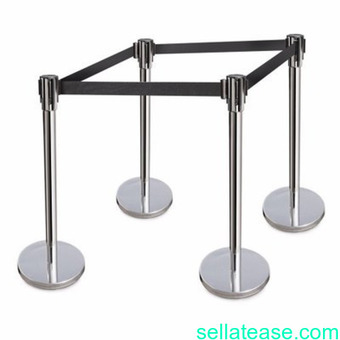 Retractable Belt Stanchions Stainless Steel 36 Inch Height Crowd Control Barrier - 4 Pieces