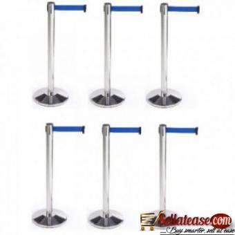 Retractable Belt Stanchion Crowd Queue Control Barrier Post - 6 Poles + 6 Ropes By Hiphen