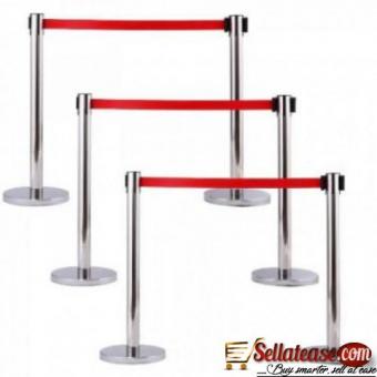 Retractable Belt Stanchion Crowd Queue Control Barrier Post - 6 Poles + 3 Ropes By Hiphen