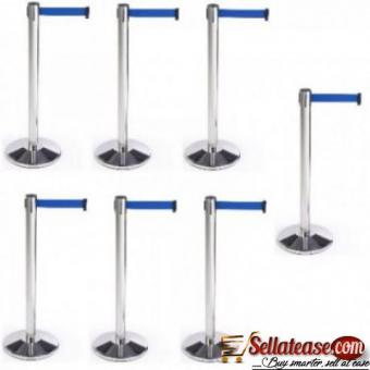 Retractable Belt Stanchion Crowd Queue Control Barrier Post - 7 Poles + 7 Ropes By Hiphen