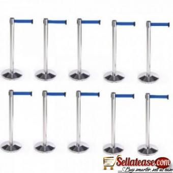 Retractable Belt Stanchion Crowd Queue Control Barrier Post - 6 Poles + 3 Ropes By Hiphen