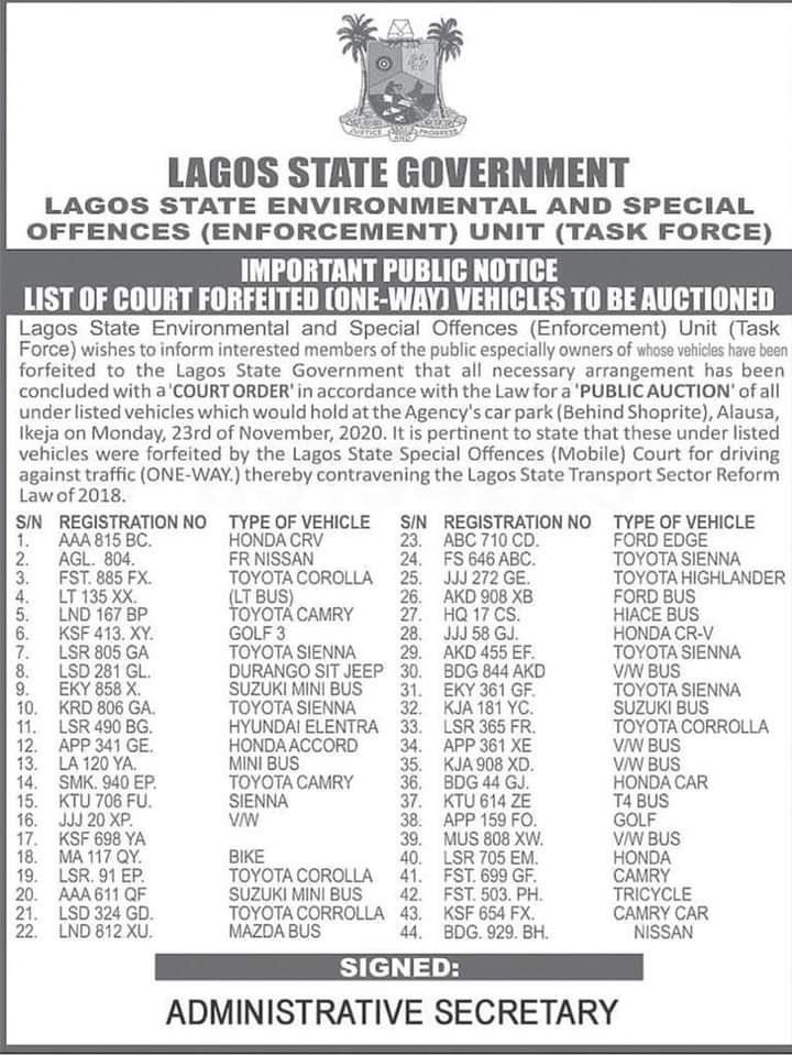 Lagos state government impound cars