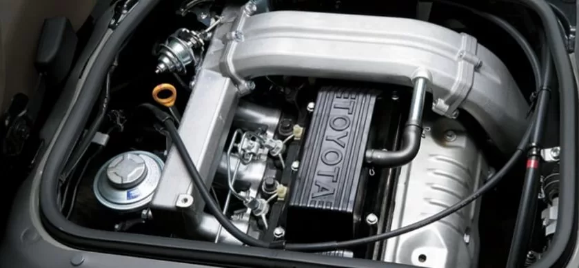 The engine of the 2023 Toyota Coaster bus