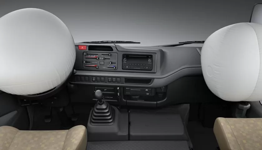 The interior of the 2023 Toyota Coaster bus