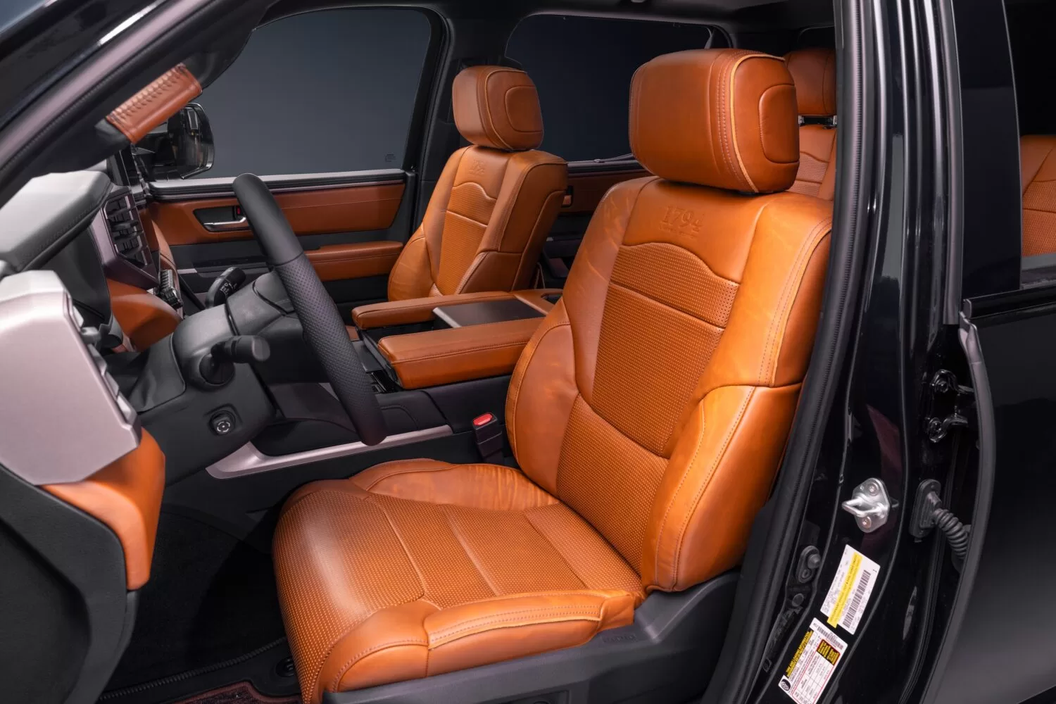 The interior of the 2024 Toyota Tundra 1794 Limited Edition is finished with premium leather material