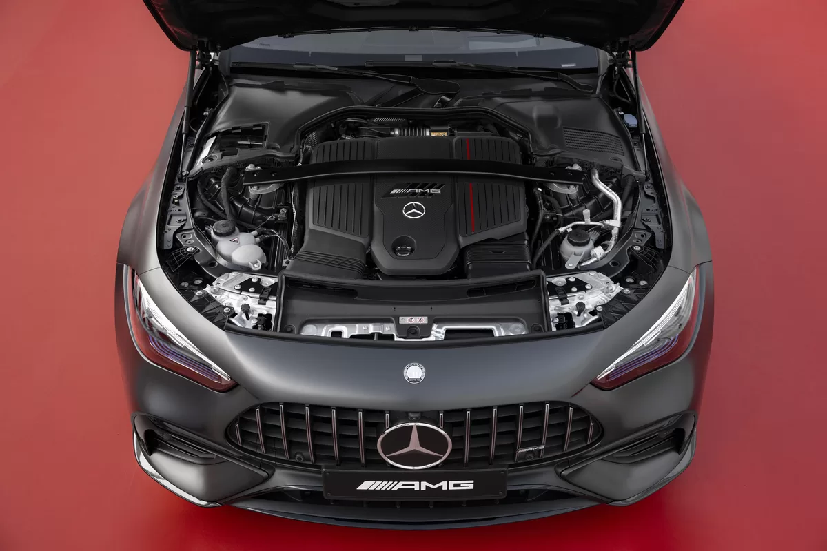 The AMG-enhanced M256M 3.0-liter inline six-cylinder turbocharged engine on the 2024 Mercedes-AMG CLE Coupe