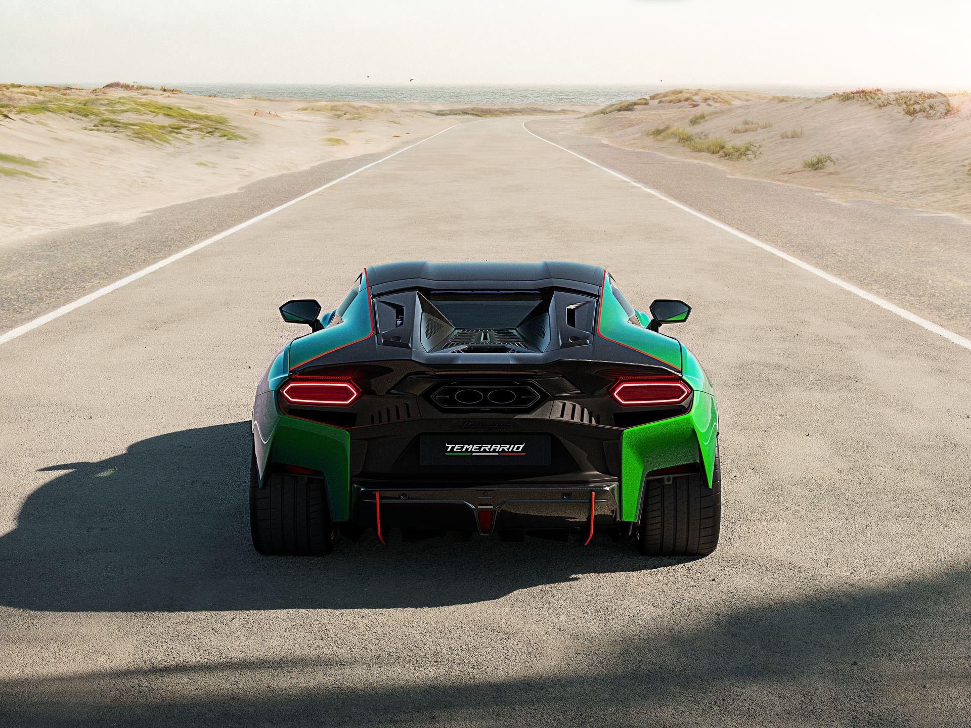 The rear design of the all-new Lamborghini Temerario hybrid