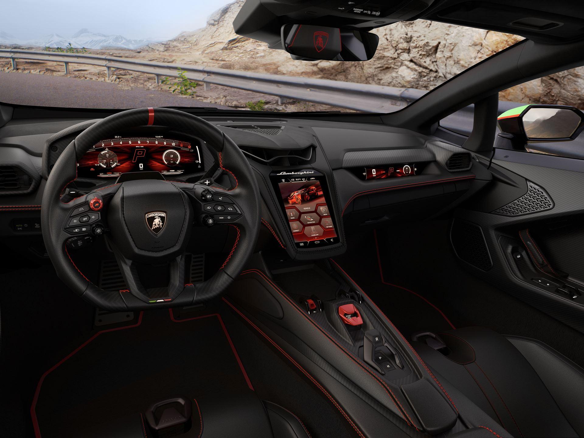 On the dashboard is a Human Machine Interface (HMI) system consisting of three displays controlled by a single electronic brain: a 12.3" digital instrument panel, an 8.4" central screen, and a 9.1" passenger display.