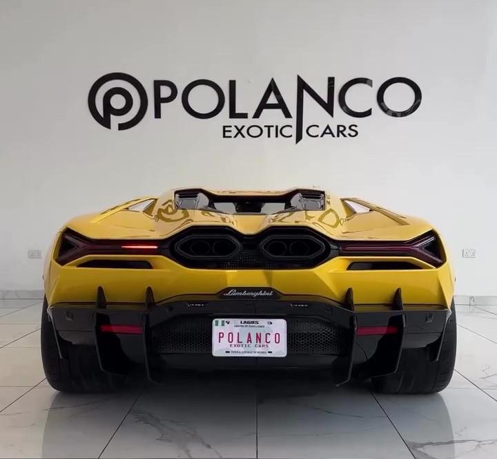 Rear view of Burna Boy's Lamborghini Revuelto