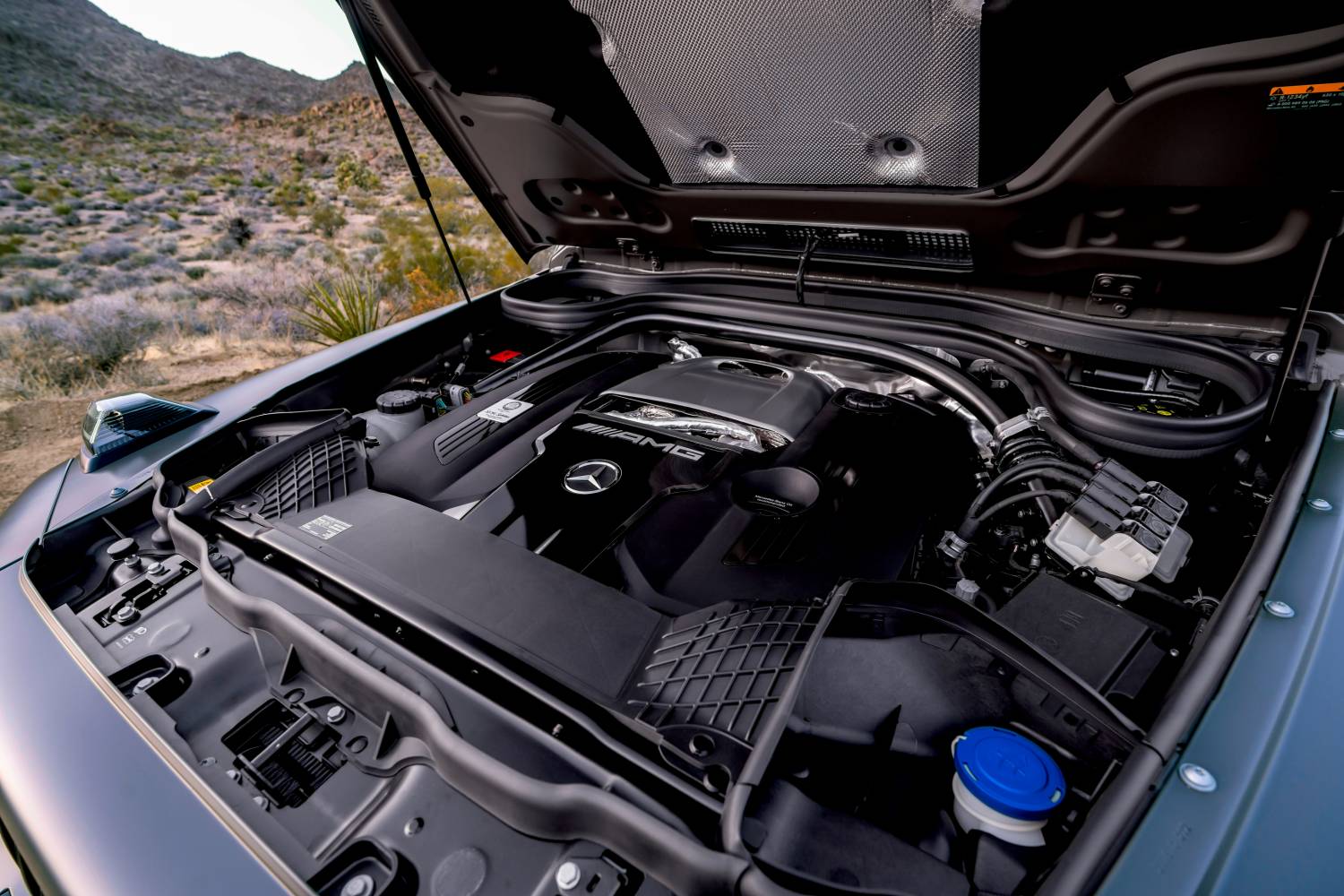The twin-turbocharged 4.0-liter V8 engine on the 2026 Mercedes-AMG G63
