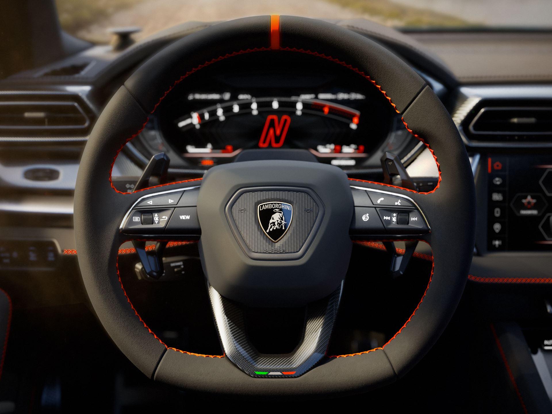 The steering wheel on the 2027 Lamborghini Urus SE Performante